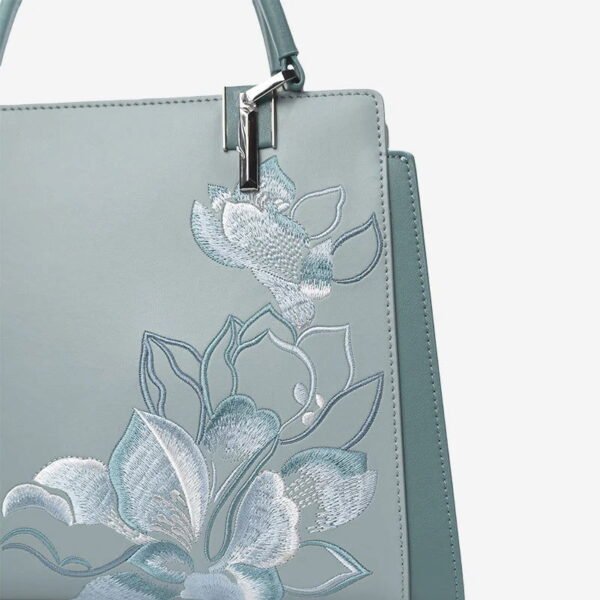 Embroidery Leather Magnolia Crossbody Tote Bag Women Handbag - 图片 12