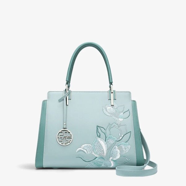 Embroidery Leather Magnolia Crossbody Tote Bag Women Handbag - 图片 16