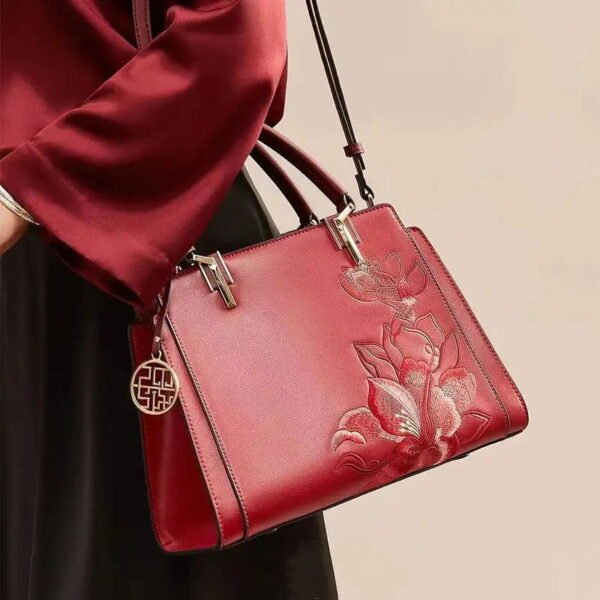 Embroidery Leather Magnolia Crossbody Tote Bag Women Handbag - 图片 8