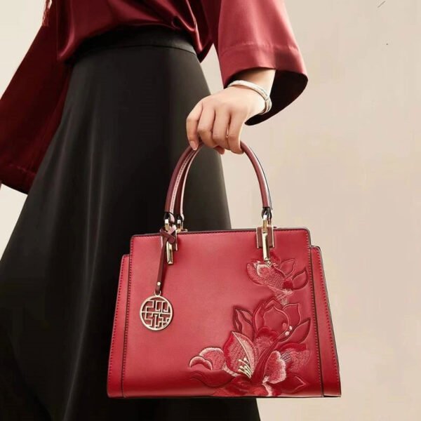 Embroidery Leather Magnolia Crossbody Tote Bag Women Handbag - 图片 5