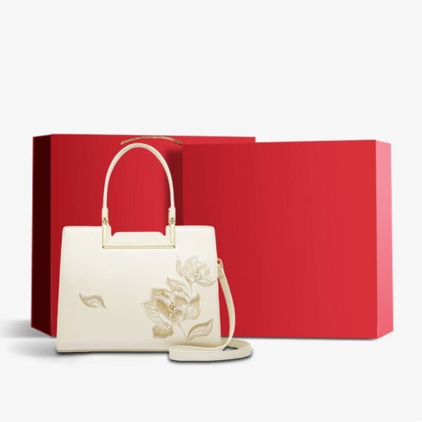 Sinocultural Embroidery Leather Red Tote Bag Magnolia Women's Handbag - 图片 20