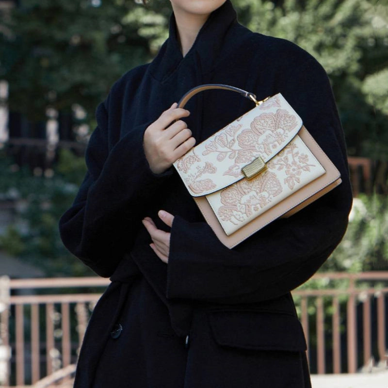 Embroidery Leather Peony Clutch Bag New Chinese Style Handbag - 图片 7