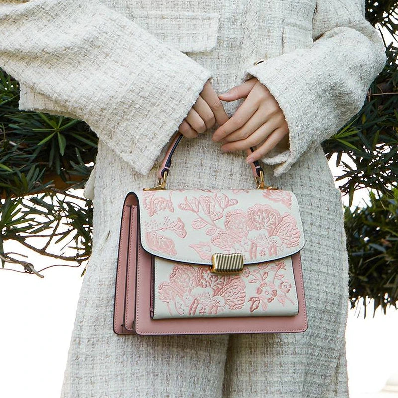 Embroidery Leather Peony Clutch Bag New Chinese Style Handbag - 图片 3