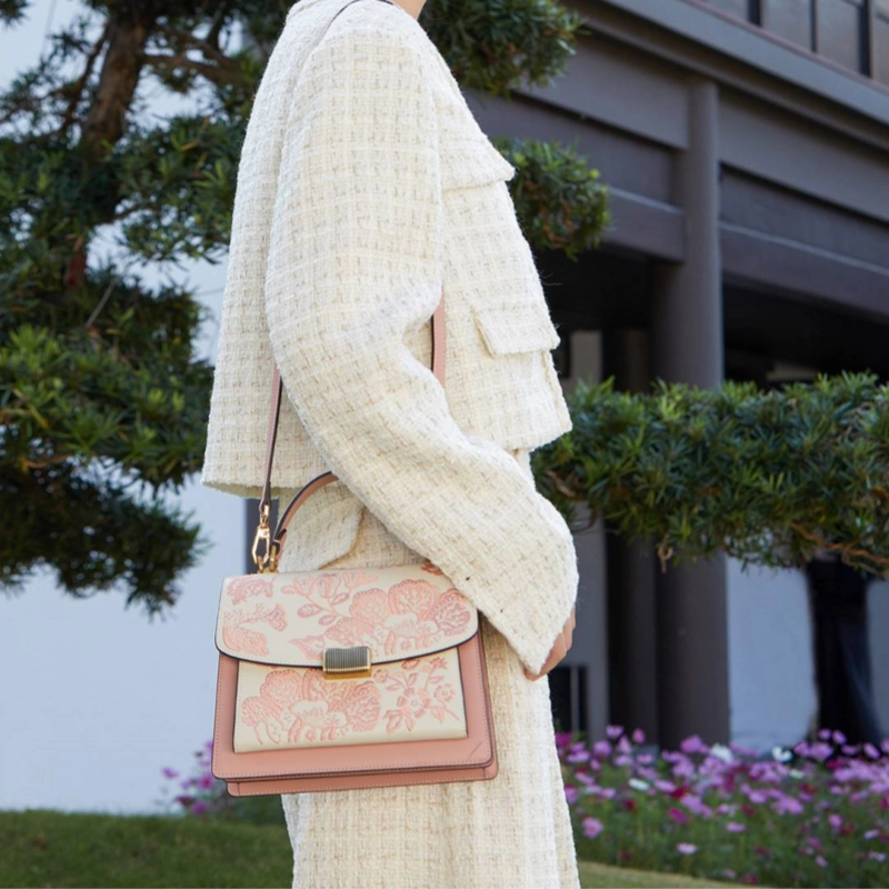 Embroidery Leather Peony Clutch Bag New Chinese Style Handbag - 图片 4