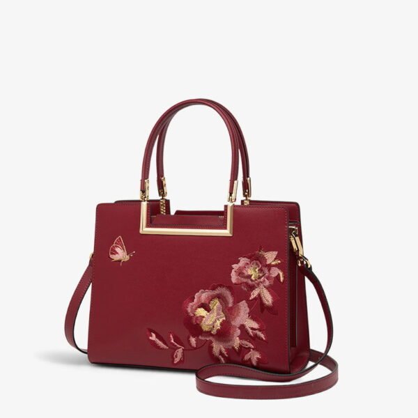 Embroidery Leather Peony Tote Bag Chinese Style Luxury Handbag - 图片 6