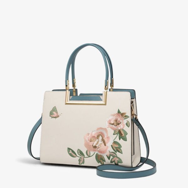 Embroidery Leather Peony Tote Bag Chinese Style Luxury Handbag - 图片 8