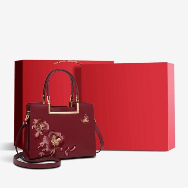 Embroidery Leather Peony Tote Bag Chinese Style Luxury Handbag - 图片 11