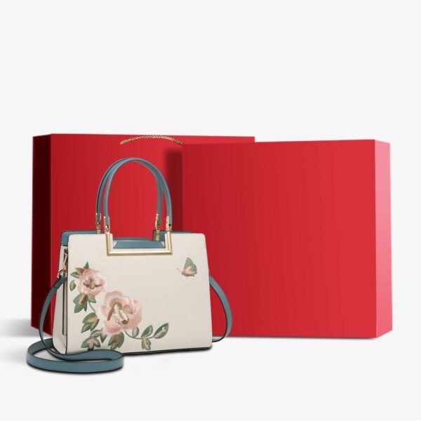 Embroidery Leather Peony Tote Bag Chinese Style Luxury Handbag - 图片 12