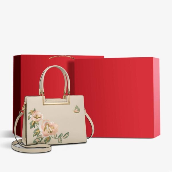 Embroidery Leather Peony Tote Bag Chinese Style Luxury Handbag - 图片 13