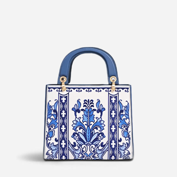 Handcrafted Embroidery Leather Handbag Blue and White Porcelain - 图片 11