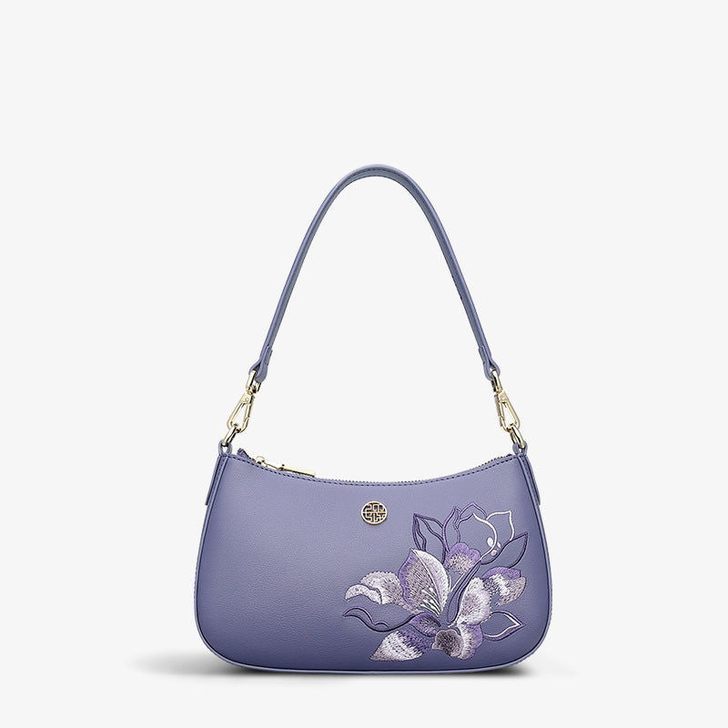 Embroidery Leather Red Shoulder Bag Peony Women's Hobo Handbag - 图片 17