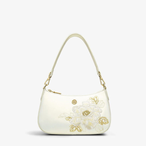 Embroidery Leather Red Shoulder Bag Peony Women's Hobo Handbag - 图片 19