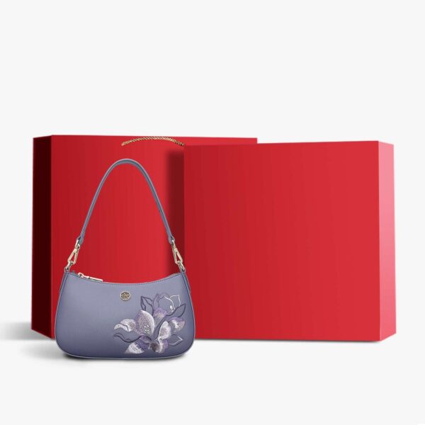 Embroidery Leather Red Shoulder Bag Peony Women's Hobo Handbag - 图片 22