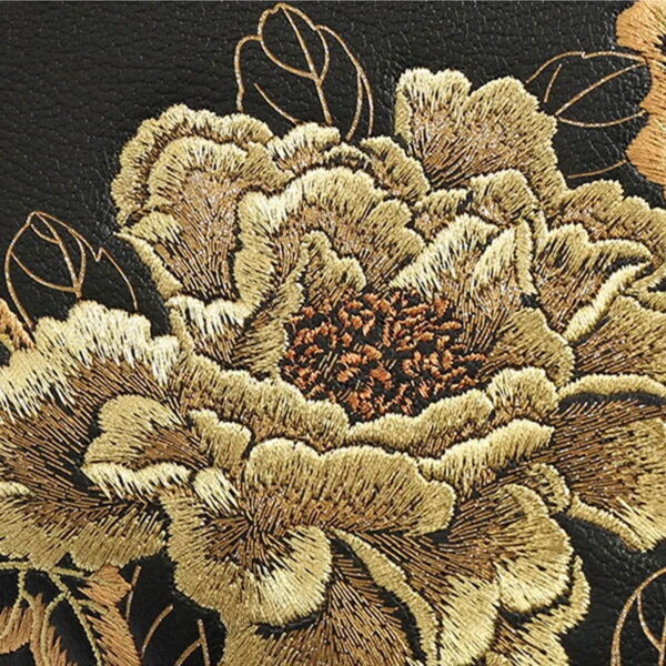 Embroidery Leather Round Handbag High Luxury Royal Gold Peony - 图片 13