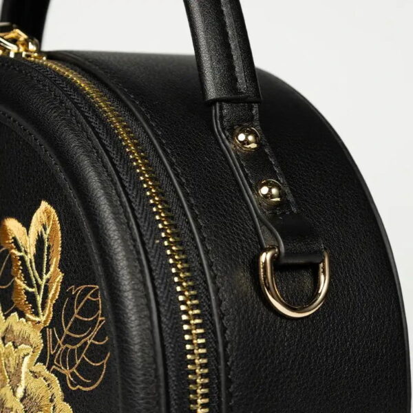 Embroidery Leather Round Handbag High Luxury Royal Gold Peony - 图片 14