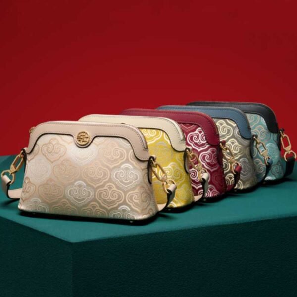 Embroidery Leather Shoulder Shell Bag Auspicious Clouds - 图片 4