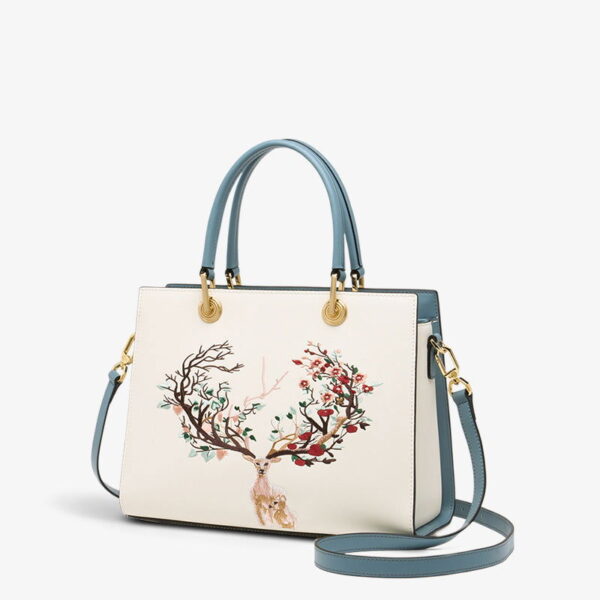 Embroidery Leather Tote Crossbody Bag Tricolor Deer - 图片 6