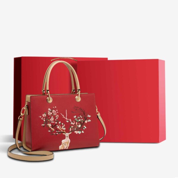 Embroidery Leather Tote Crossbody Bag Tricolor Deer - 图片 12