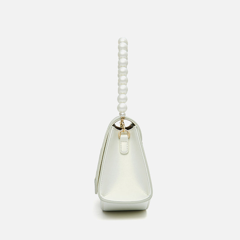 Embroidery Leather Retro White Lotus Handbag with Pendant - 图片 12