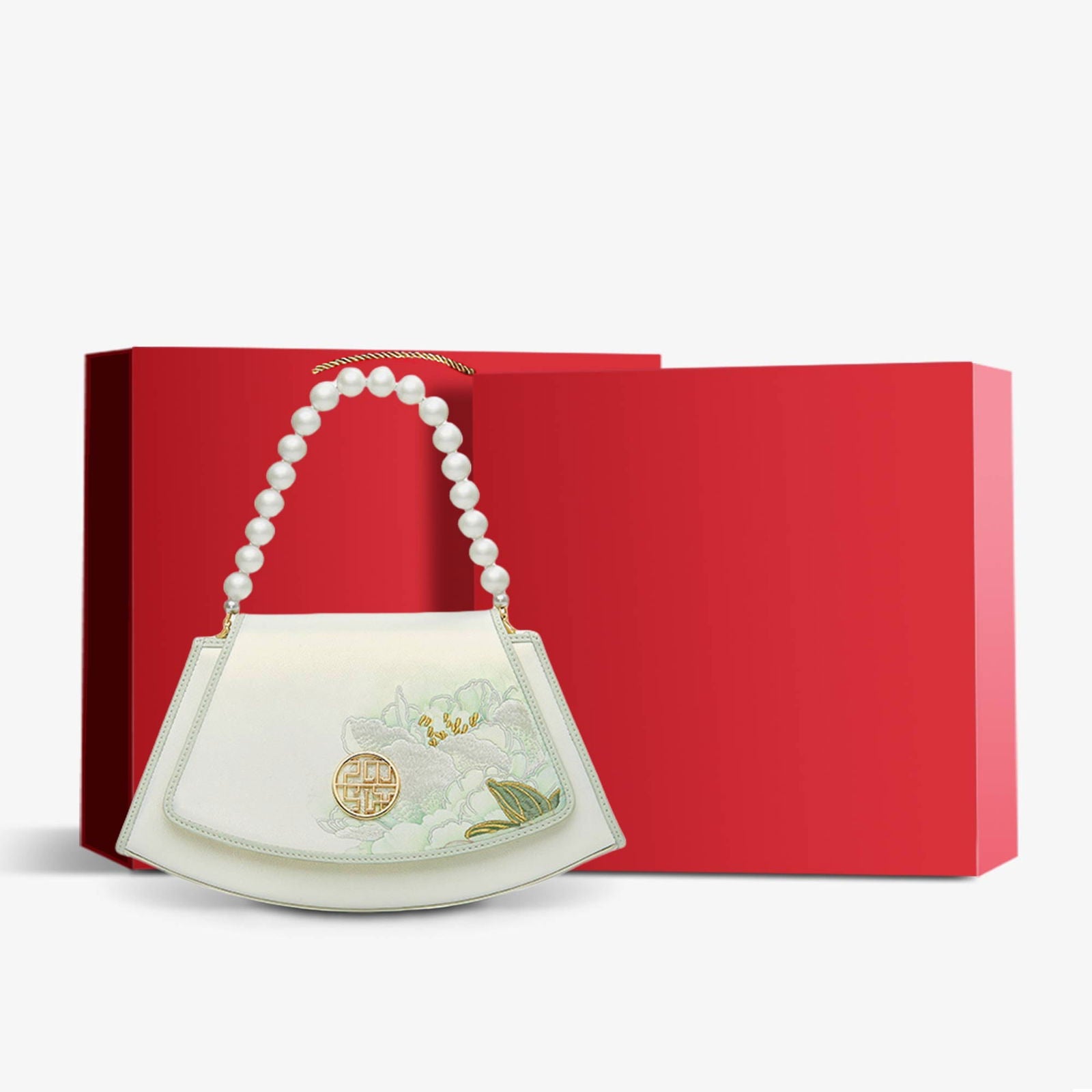 Embroidery Leather Retro White Lotus Handbag with Pendant - 图片 15