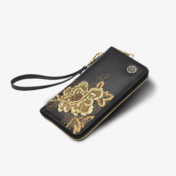 Embroidery Leather Wallet High Luxury Royal Gold Peony - 图片 10