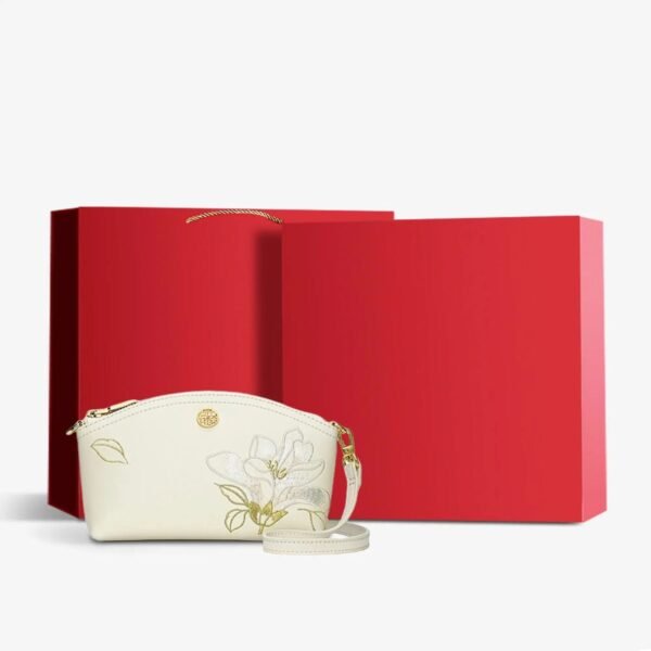 Embroidery Leather Red Magnolia Women's Handbag Wallet - 图片 15