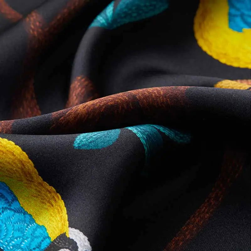 16 Momme Silk Luxury Square Silk Scarf Floral and Avian Design 87x87cm - 图片 3