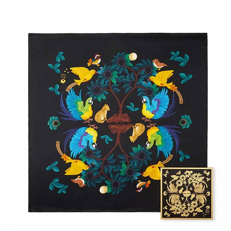 16 Momme Silk Luxury Square Silk Scarf Floral and Avian Design 87x87cm - 图片 5
