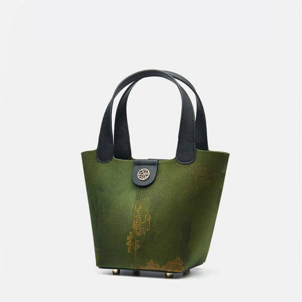 Xiangyunsha Silk Dark Green Bucket Bag with Scarf - 图片 10