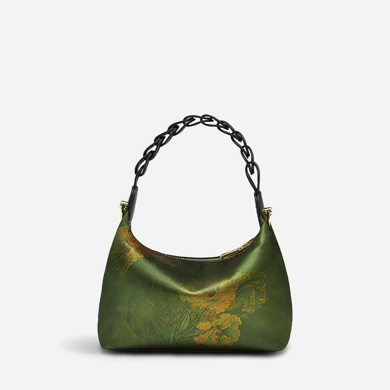 Xiangyunsha Silk Dark Green Mulberry Silk Shoulder Bag - 图片 15
