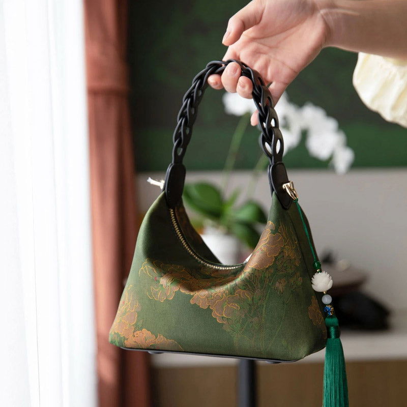 Xiangyunsha Silk Dark Green Mulberry Silk Shoulder Bag - 图片 4