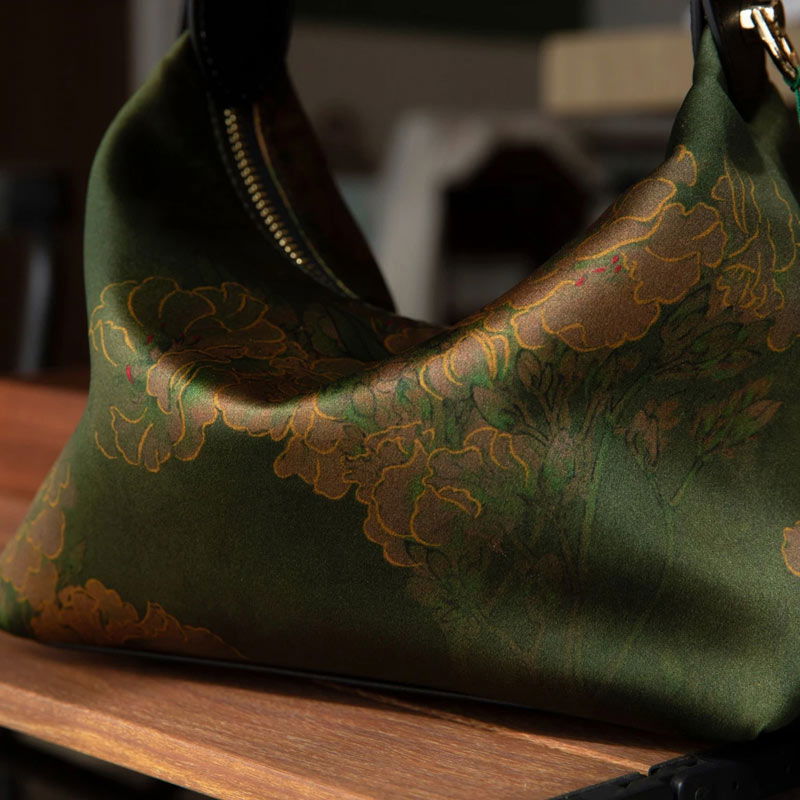 Xiangyunsha Silk Dark Green Mulberry Silk Shoulder Bag - 图片 6