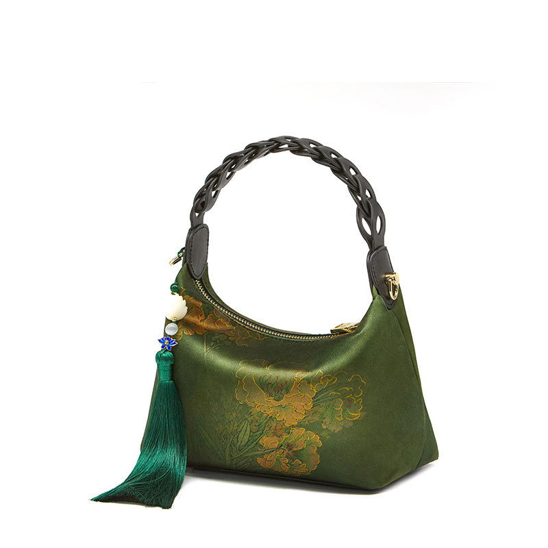 Xiangyunsha Silk Dark Green Mulberry Silk Shoulder Bag - 图片 12