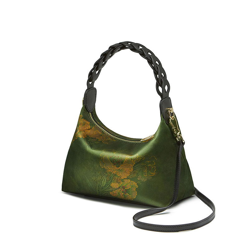 Xiangyunsha Silk Dark Green Mulberry Silk Shoulder Bag - 图片 13