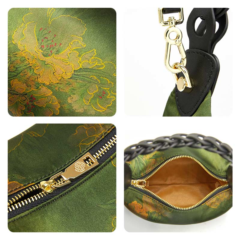 Xiangyunsha Silk Dark Green Mulberry Silk Shoulder Bag - 图片 10