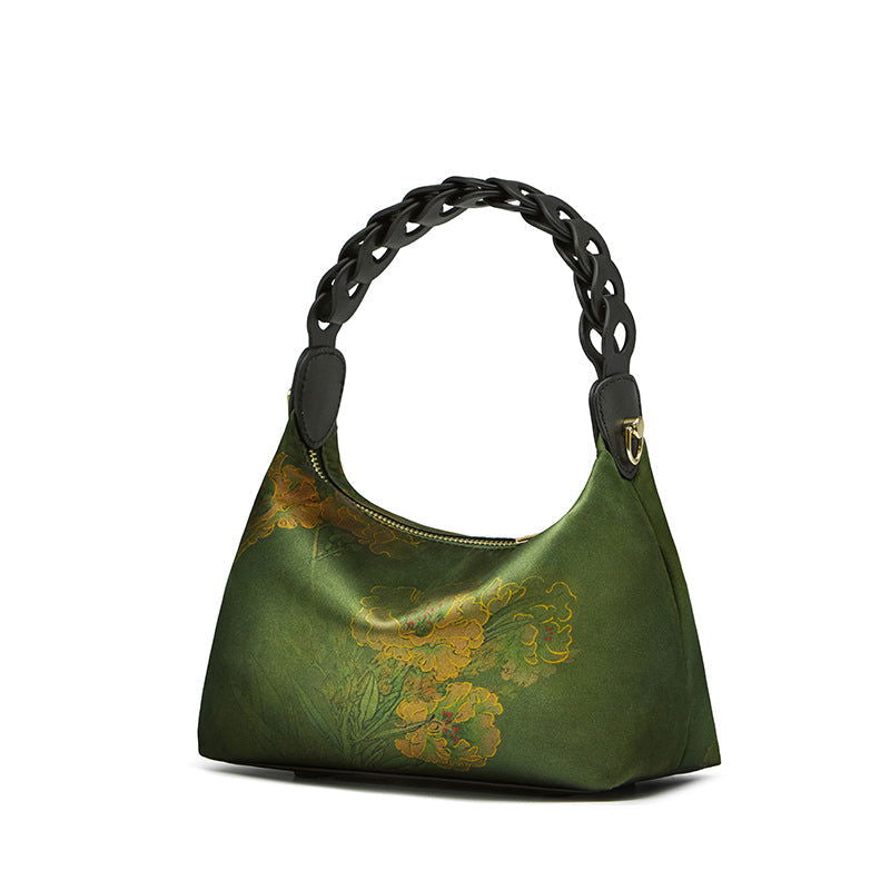 Xiangyunsha Silk Dark Green Mulberry Silk Shoulder Bag - 图片 14