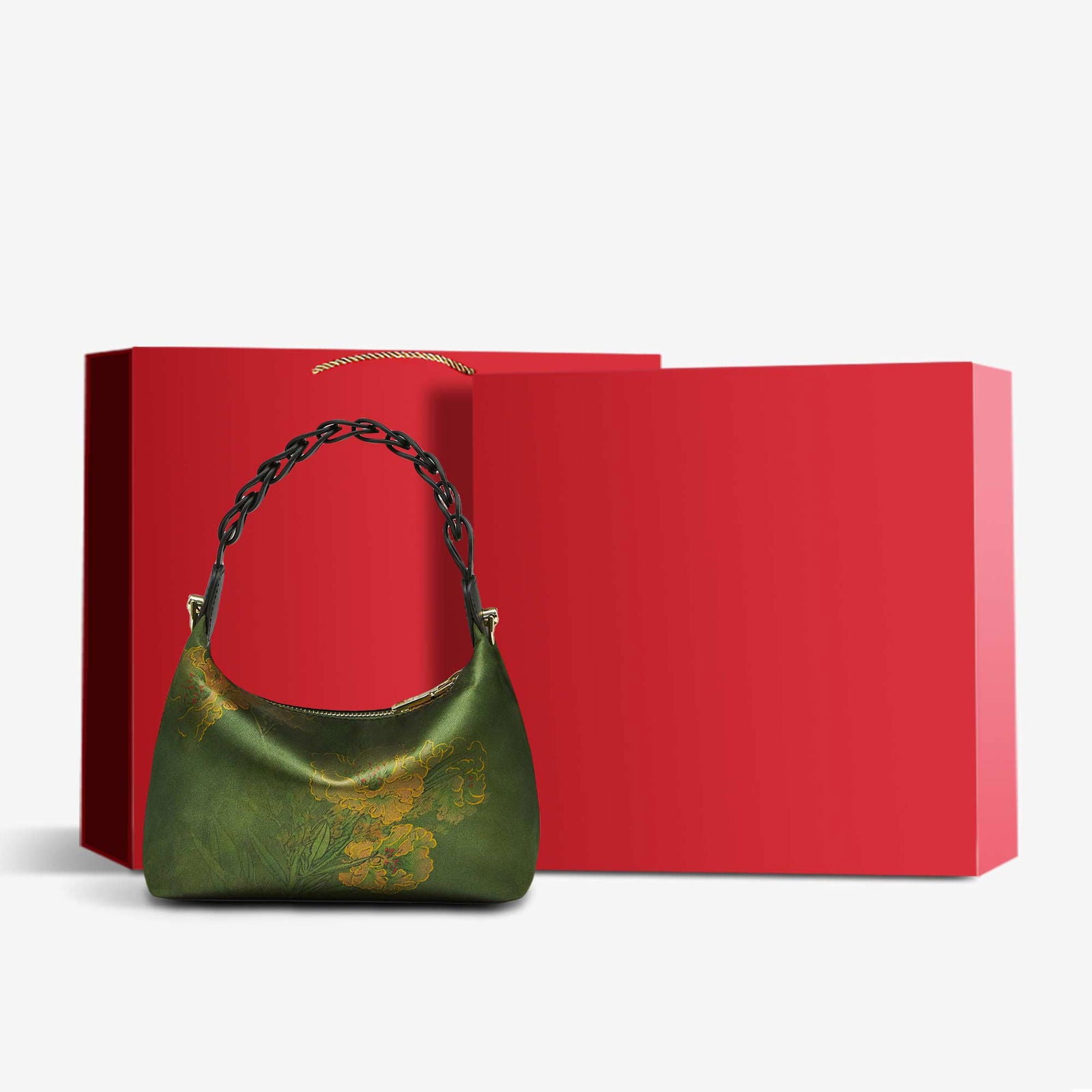 Xiangyunsha Silk Dark Green Mulberry Silk Shoulder Bag - 图片 17