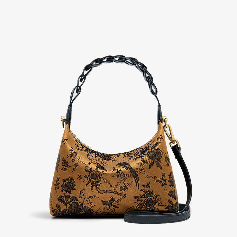 Sinocultural Xiangyunsha Silk Vintage Bird Flower Shoulder Bag - 图片 8