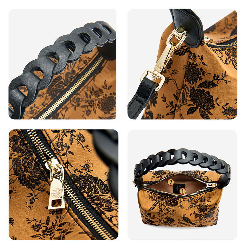 Sinocultural Xiangyunsha Silk Vintage Bird Flower Shoulder Bag - 图片 4