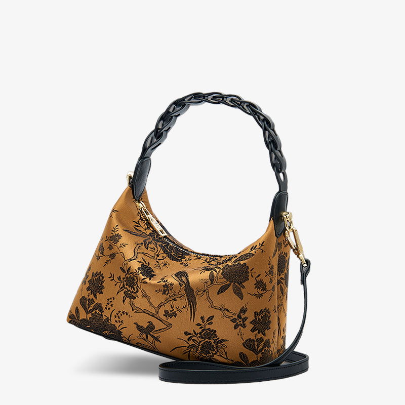 Sinocultural Xiangyunsha Silk Vintage Bird Flower Shoulder Bag - 图片 6