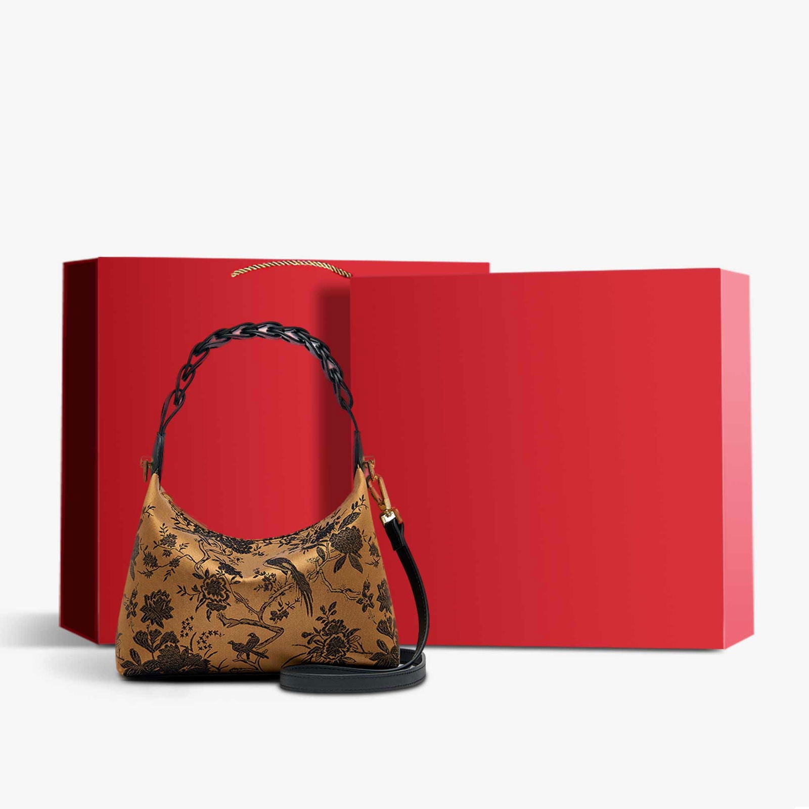 Sinocultural Xiangyunsha Silk Vintage Bird Flower Shoulder Bag - 图片 9