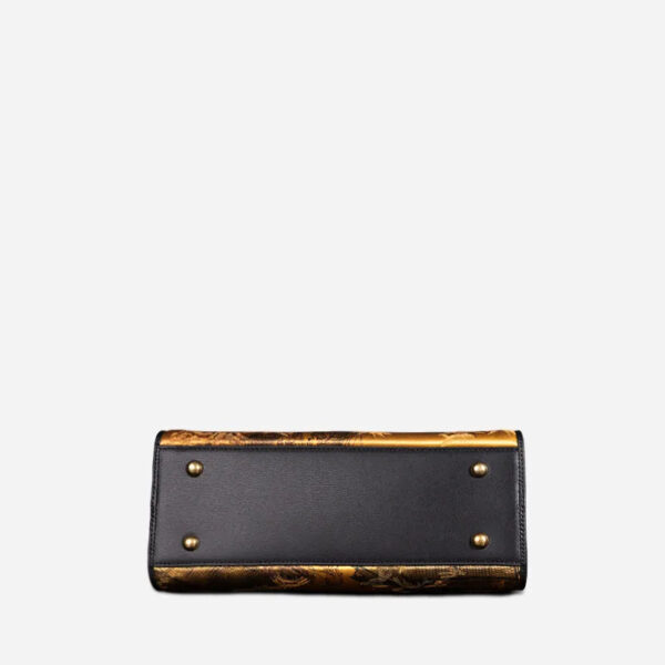 Handmade xiangyunsha Silk Black Leather Kelly Bag Chinese Painting - 图片 16