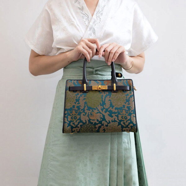Handmade Song Brocade Chinoiserie Leather Kelly Bag Twining Flowers - 图片 8