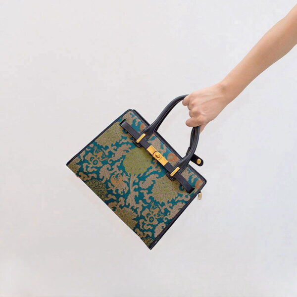 Handmade Song Brocade Chinoiserie Leather Kelly Bag Twining Flowers - 图片 9