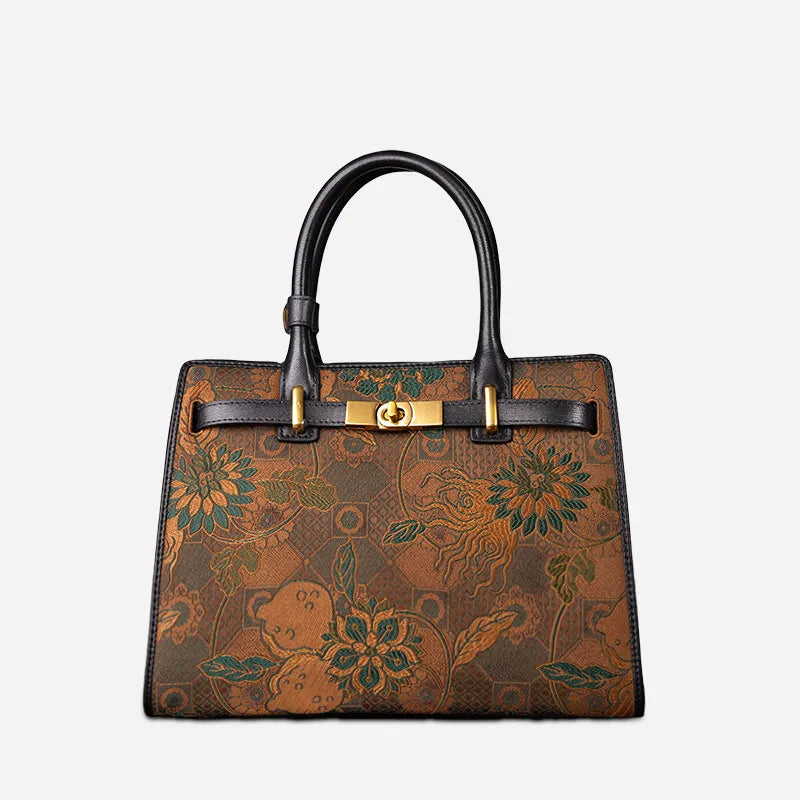 Handmade Song Brocade Chinoiserie Vintage Brown Kelly Bag - 图片 12