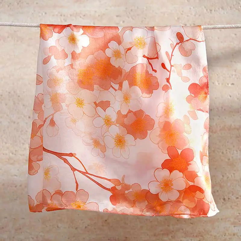 100% Mulberry Silk Elegant Silk Scarf Hundred Flowers Design 65x65cm - 图片 2
