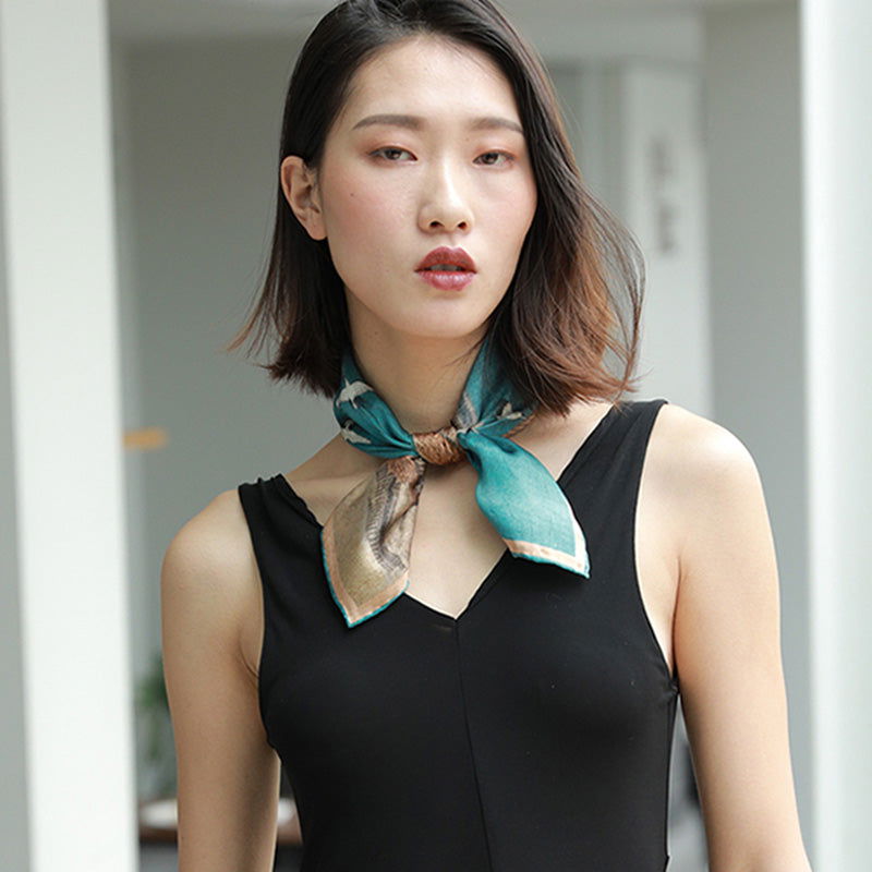 Mulberry Silk Crane Square Scarf Traditional Chinese Design 52x52cm - 图片 3