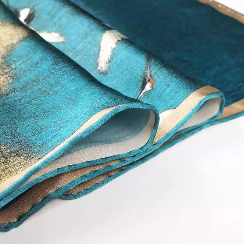 Mulberry Silk Crane Square Scarf Traditional Chinese Design 52x52cm - 图片 4