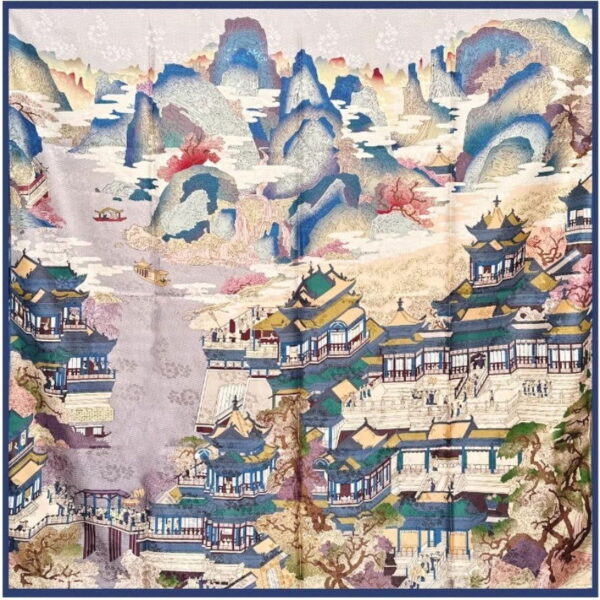 Mulberry Silk 14 Momme Square Scarf Cloud Pavilion 108x108 cm - 图片 8