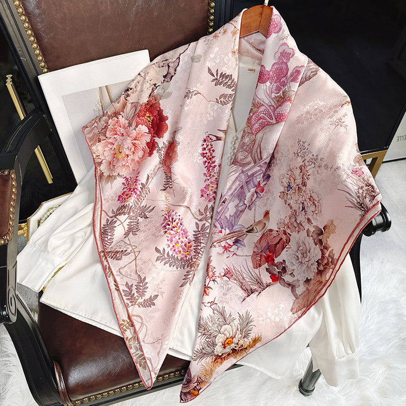 Mulberry Silk 14 Momme Square Scarf Radiant Floral 108x108 cm - 图片 2